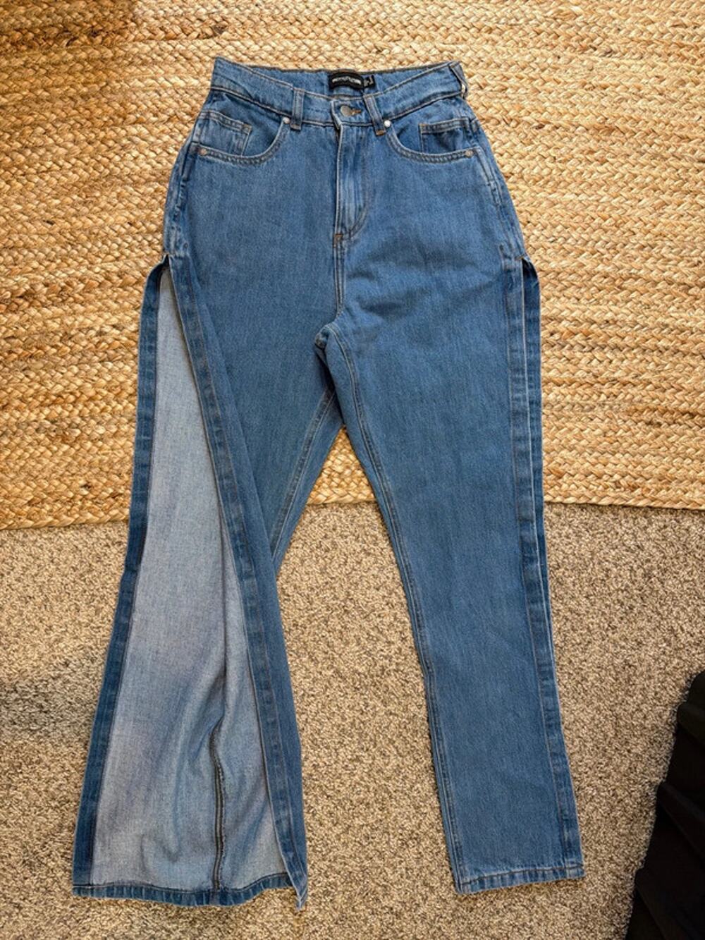 Pretty little thing, 100% cotton denim jeans, full side slit high waist 2 3063